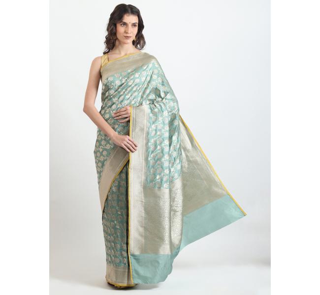 The Weavers Shop By Raavi Brocade Pure Katan Silk Handloom Banarasi Saree With Unstitched Blouse
